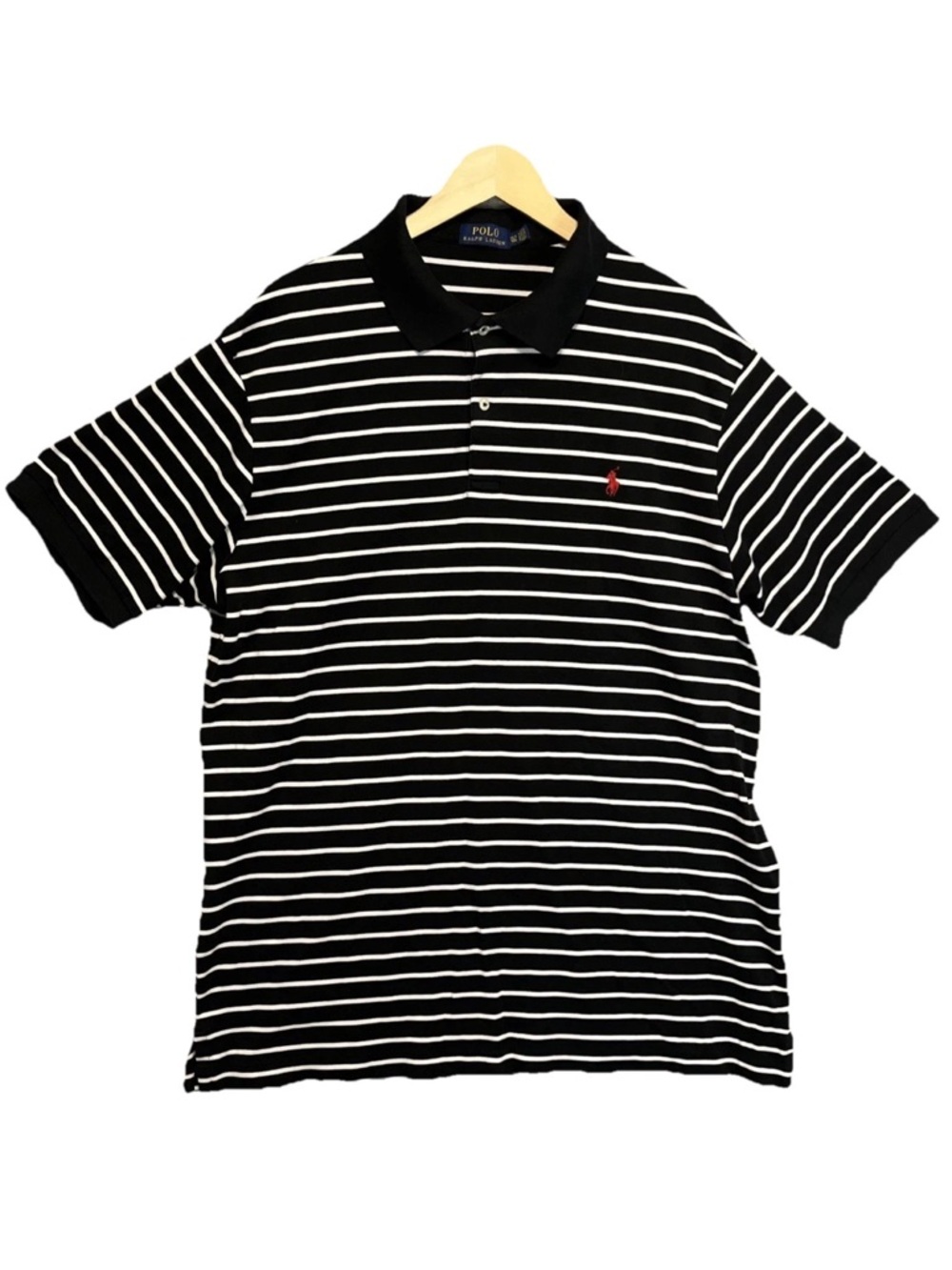 Polo Ralph Lauren Black & White Striped Polo Shirt cotton Mens XLT